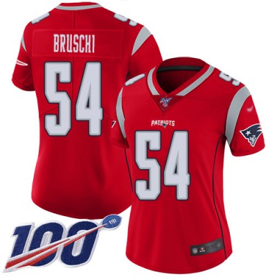 Nike New England Patriots #54 Tedy Bruschi Red Women's Stitched NFL Limited Inverted Legend 100th Season Jersey